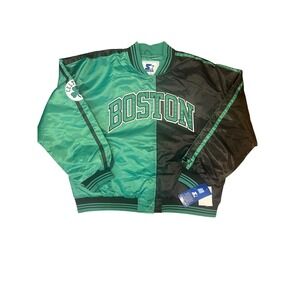 Starter Boston Celtics NBA Satin Varsity Jacket Green Black Split Mens XL NEW